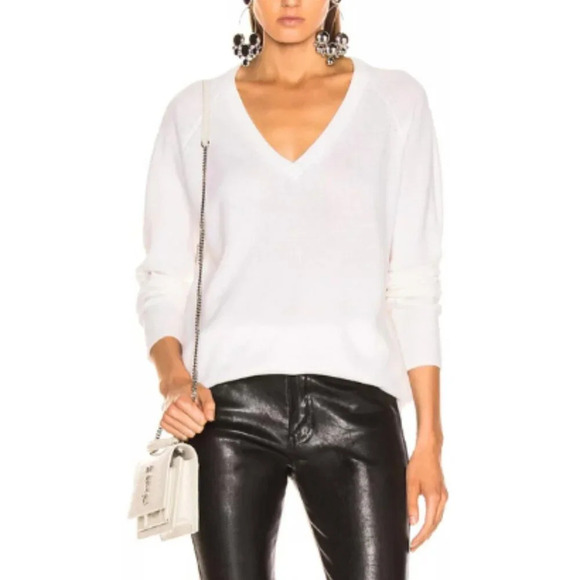 Equipment Womens Medium Vneck Cashmere Ivory Sweater - Picture 1 of 15